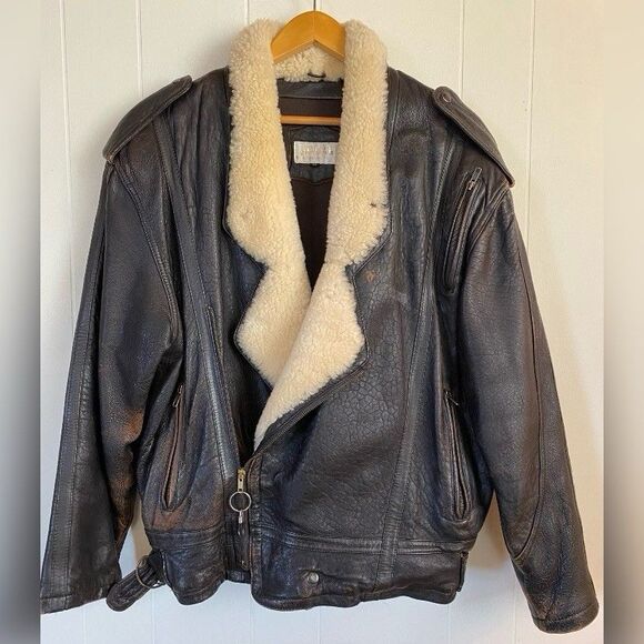 Joint Intl Men’s Bomber Jacket 42 Black Leather Harley Davidson Sherpa *Read* - Picture 2 of 6